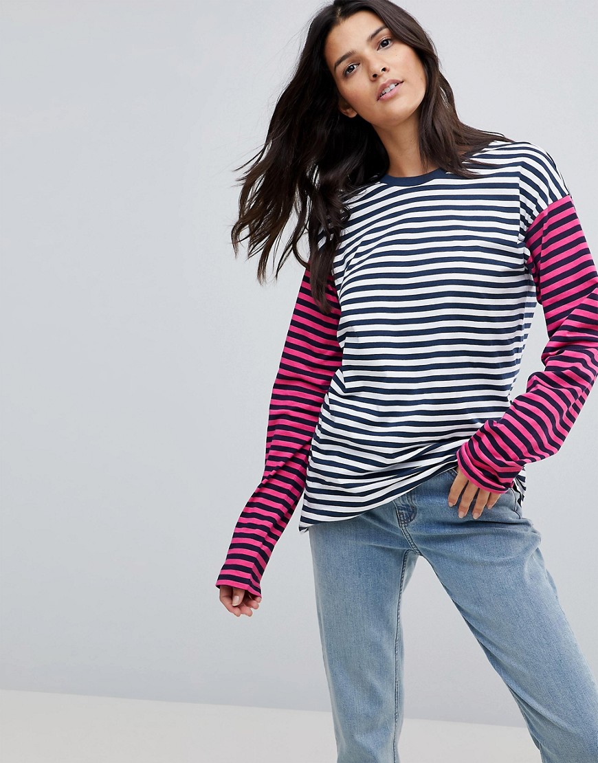 Asos Design Asos T-shirt With Mix And Match Stripe Sleeves-multi