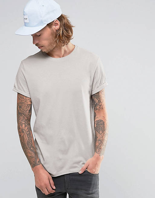 ASOS T-Shirt With Roll Sleeve In Off-White
