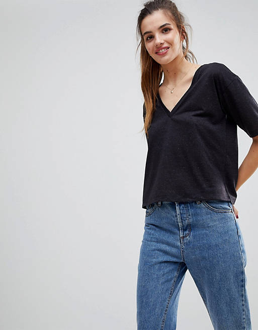 ASOS T-Shirt With V-Neck In Linen Mix