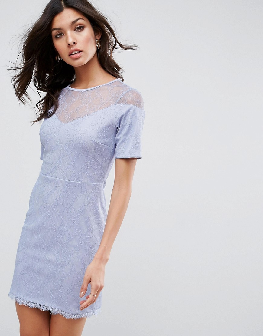 ASOS – T-shirtklänning med spets och fin halsringning-Blå