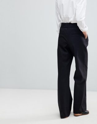 black linen straight leg trousers