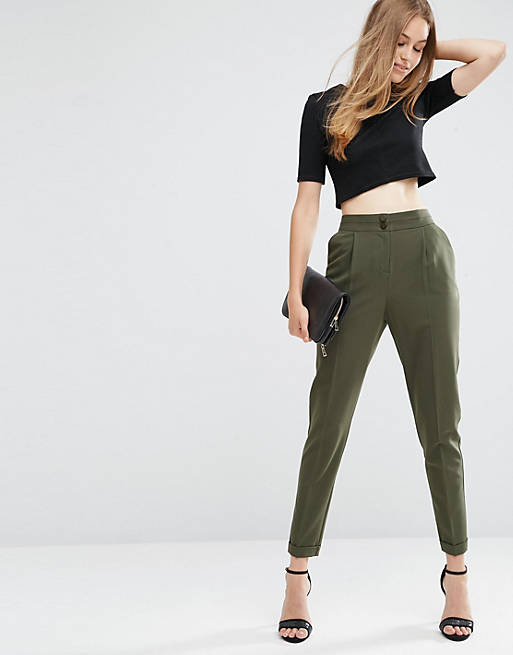 ASOS Tailored High Waisted Pants with Turn Up Detail | ASOS