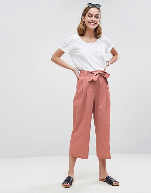 ASOS Tailored Linen Culotte with Tie Waist