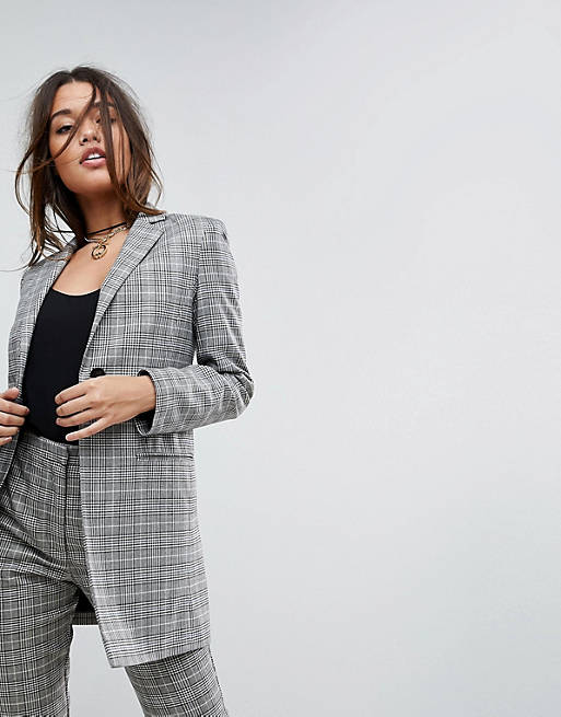 ASOS Tailored Longline Slim Check Double Breasted Blazer