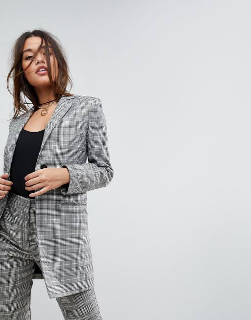 Grey checked longline outlet blazer