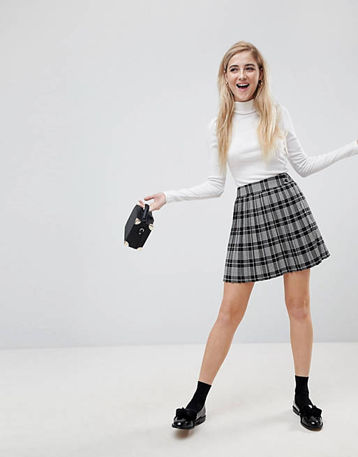 ASOS Tailored Pleated Pink and Black Check Mini Skirt