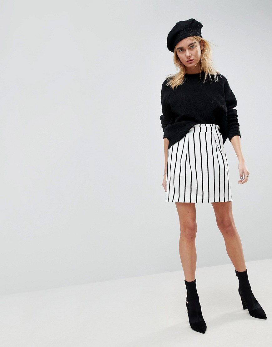 ASOS Tailored Ruffle Paperbag Waist A-Line Mini Skirt In Stripe-Multi
