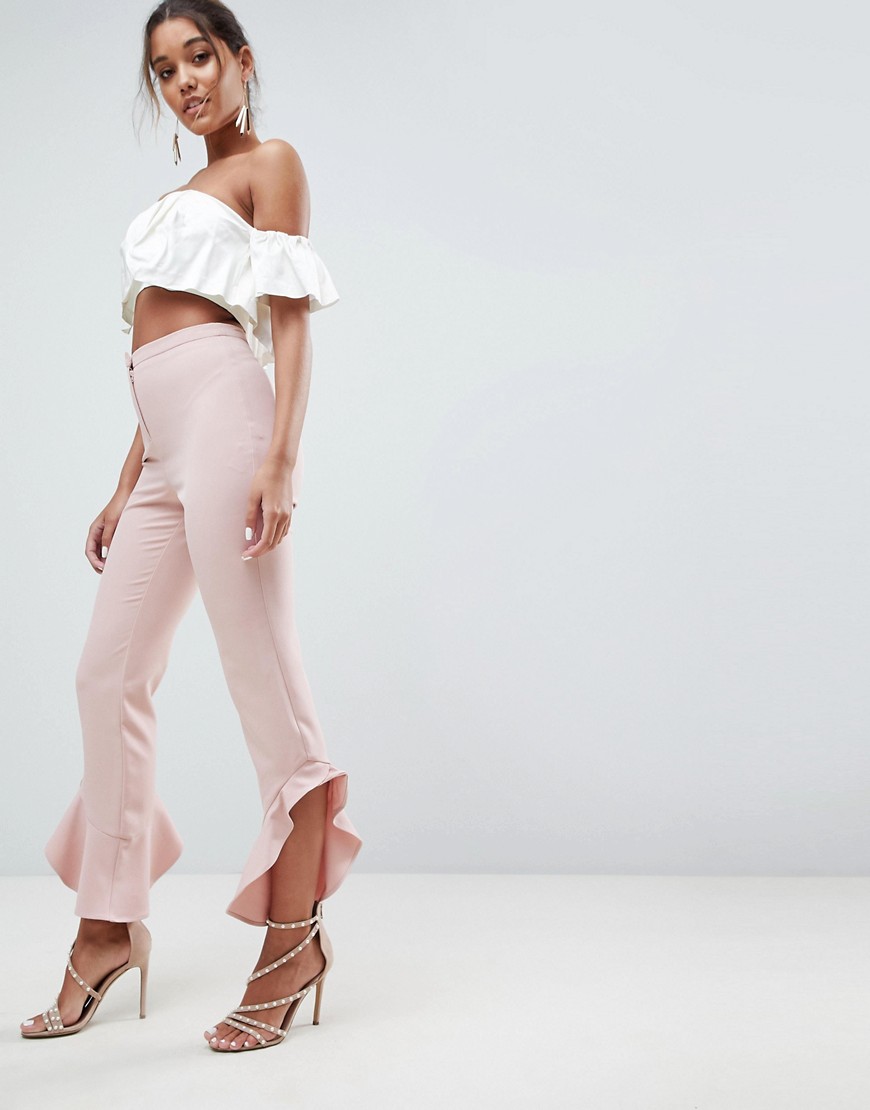 ASOS Tailored - Zachte smalle broek met uitlopende pijpen-Roze