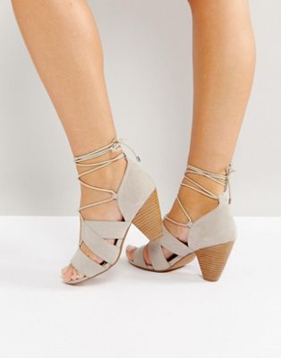 ASOS TALI Lace Up Heeled Sandals-Gray