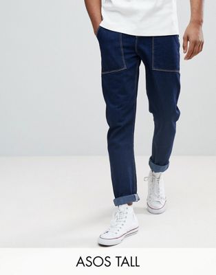 ASOS TALL – Avsmalnande jeans i bomull-Blå