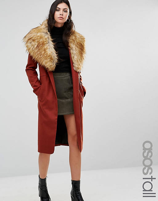 ASOS TALL Coat With Oversized Faux Fur Collar