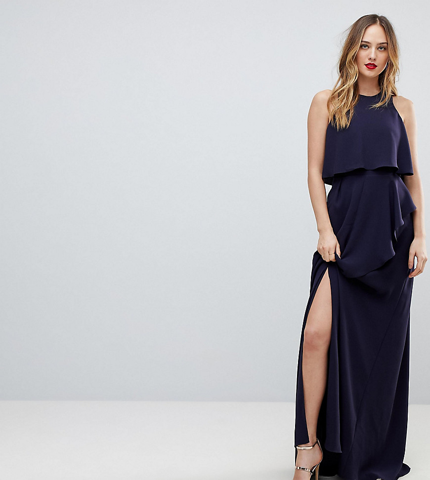 ASOS TALL Crop Top Thigh Split Maxi Dress-Navy