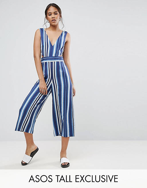 ASOS TALL Cut Out Side Jumpsuit In Stripe