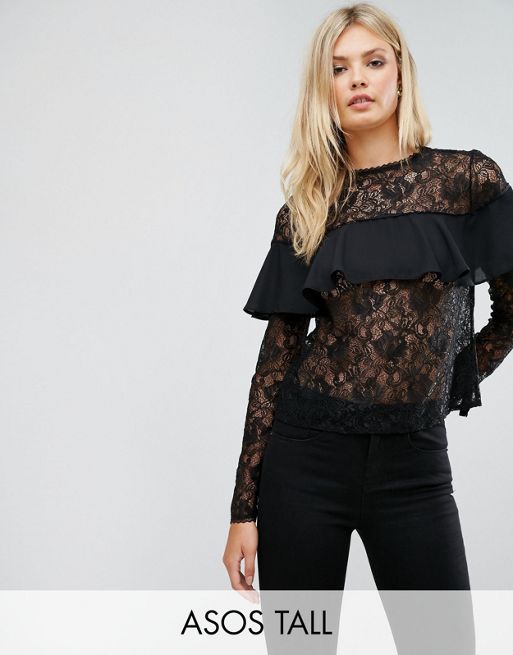 ASOS TALL Delicate Lace Top With Ruffle | ASOS