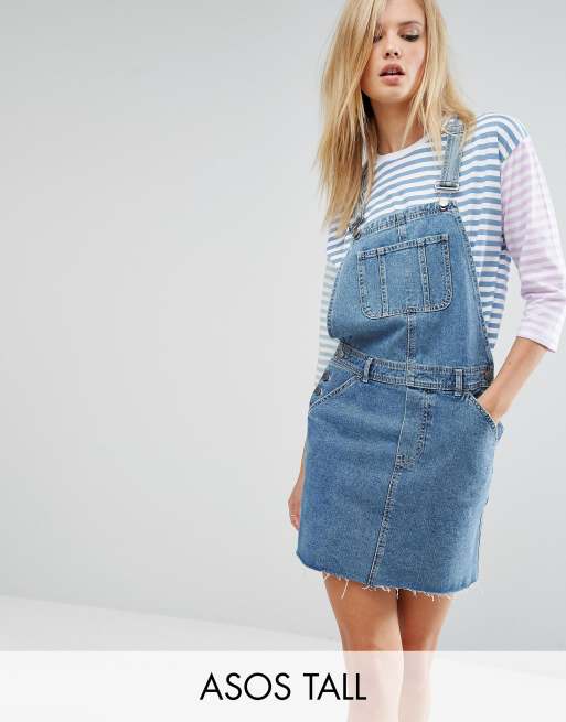 ASOS DESIGN Tall denim dungaree in mid blue