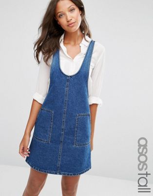 denim pinafore dress with tights