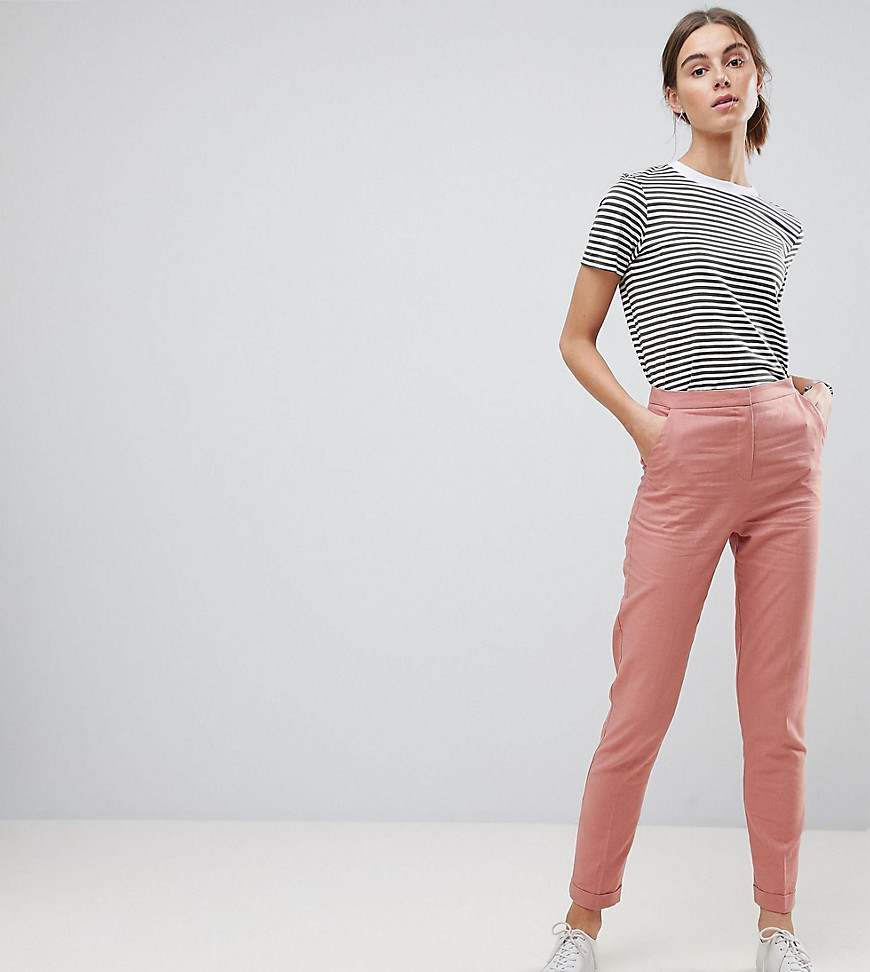 ASOS TALL - Elegante linnen broek met smaltoelopende pijpen-Roze