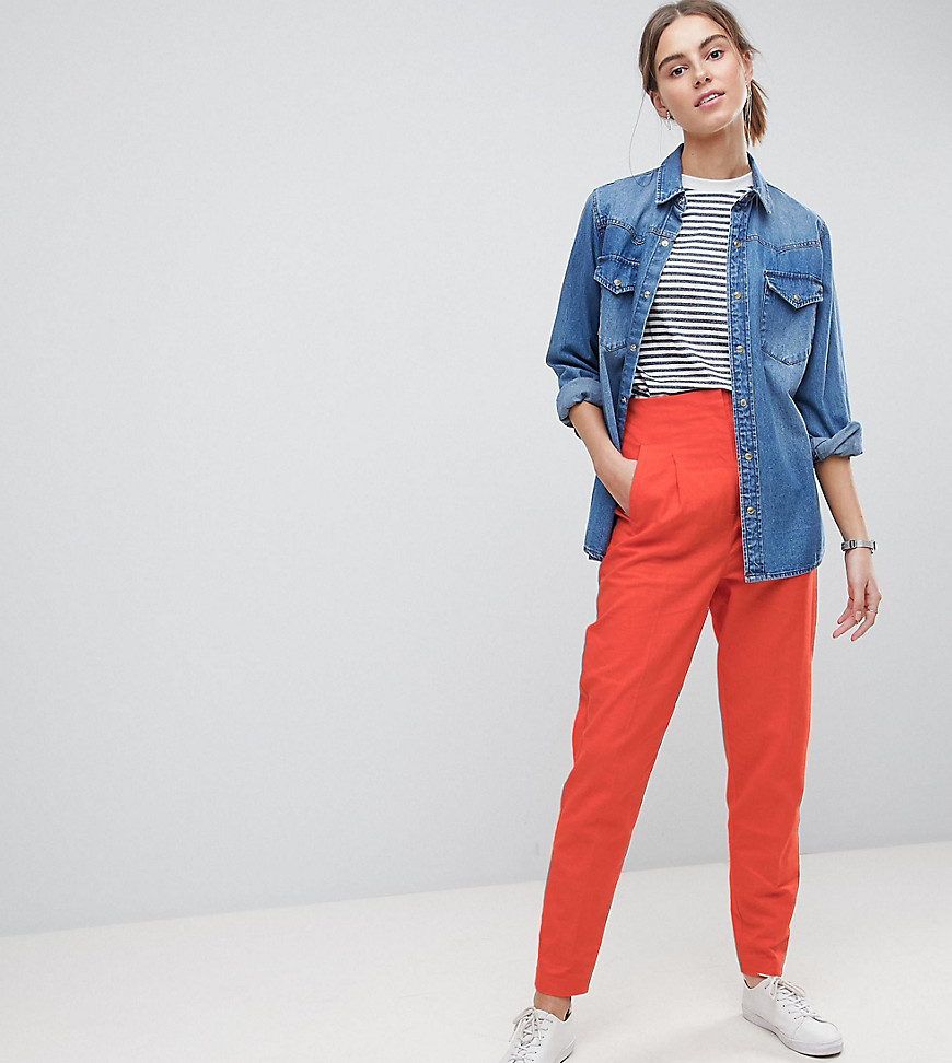 ASOS TALL - Elegante linnen smaltoelopende broek met hoge taille-Oranje