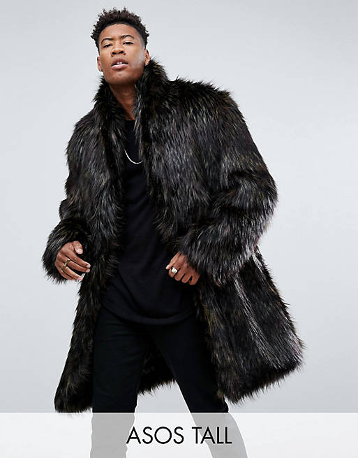 ASOS TALL Faux Fur Overcoat in Brown