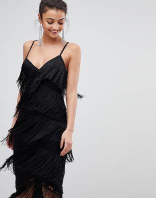 asos black fringe dress