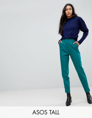 ASOS TALL - Getailleerde smalle broek met gespleten manchetten-Groen