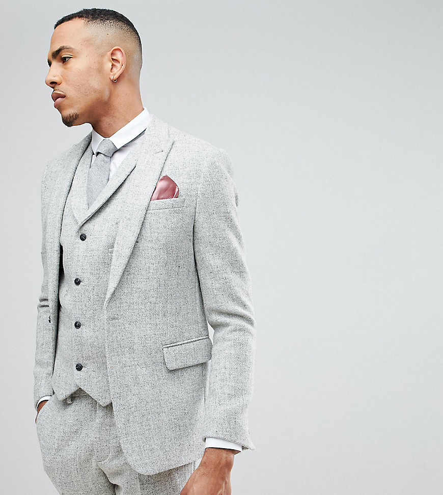 ASOS TALL - Giacca da abito slim in Harris Tweed di lana 100% grigio chiaro