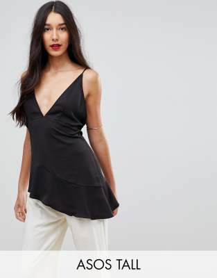 ASOS TALL - Glam - Lang geschnittene Camisole mit tiefem Ausschnitt - Schwarz