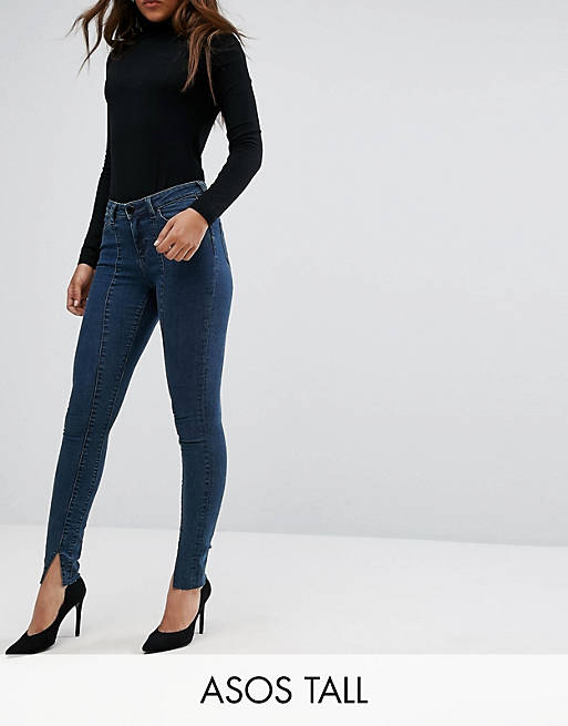 ASOS TALL LISBON Mid Rise Skinny Jeans in Amelie Darkwash with Vent Hem ...
