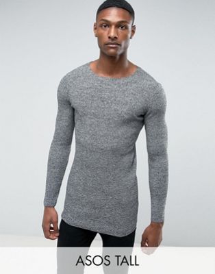ASOS | ASOS TALL Longline Muscle Fit Ribbed Jumper In Black & White Twist