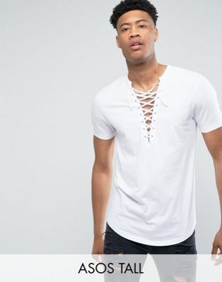 ASOS DESIGN | ASOS TALL Longline T-Shirt With Deep Lace Up Neck And ...