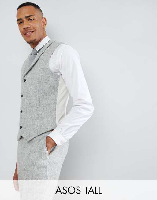 ASOS TALL Slank habit i 100% uld Harris Tweed Herringbone i lysegrå, 3 af 4