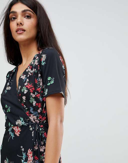 ASOS TALL Midi Wrap Dress In Mixed Floral Print ASOS