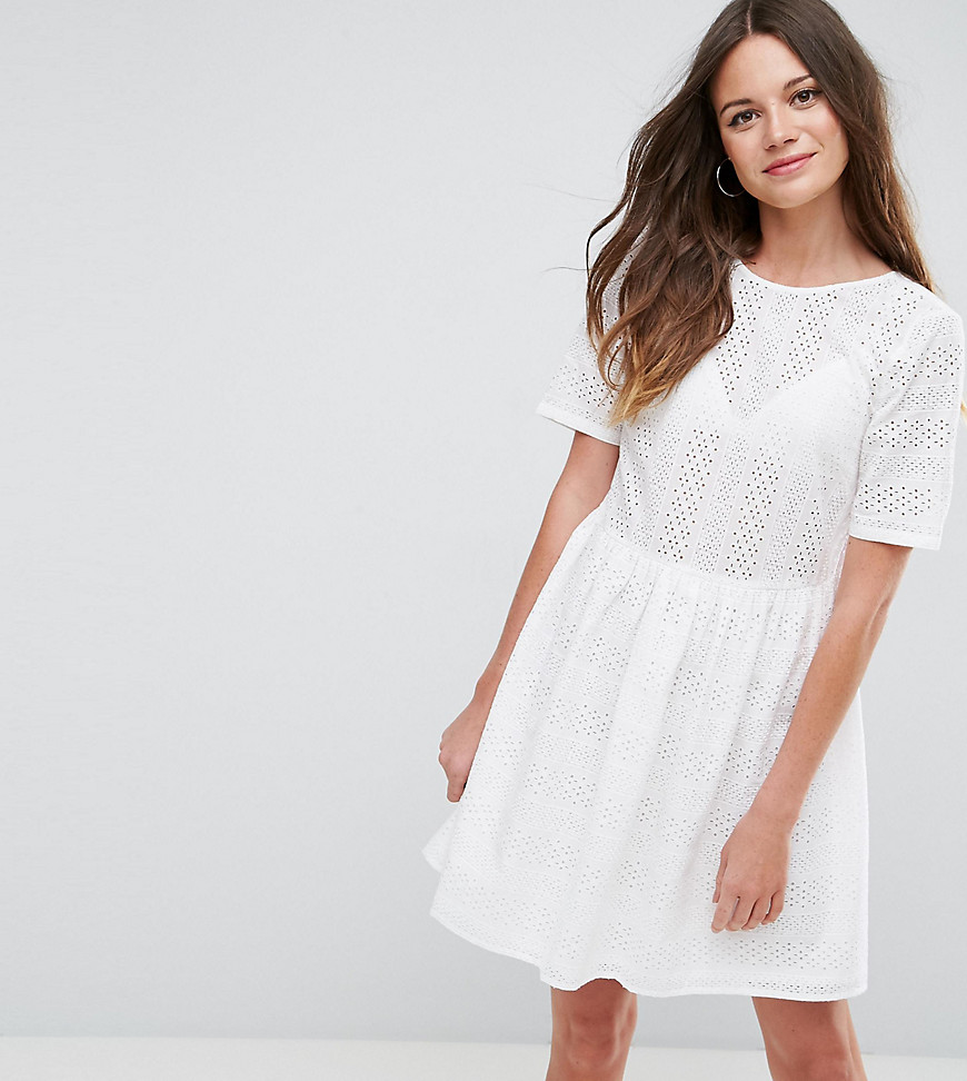 ASOS TALL Mini Smock Dress in Broderie-White