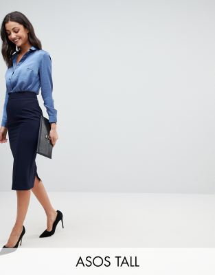 asos navy pencil skirt