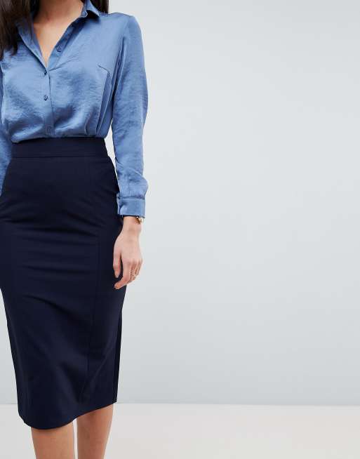 Asos navy 2024 blue pencil skirt