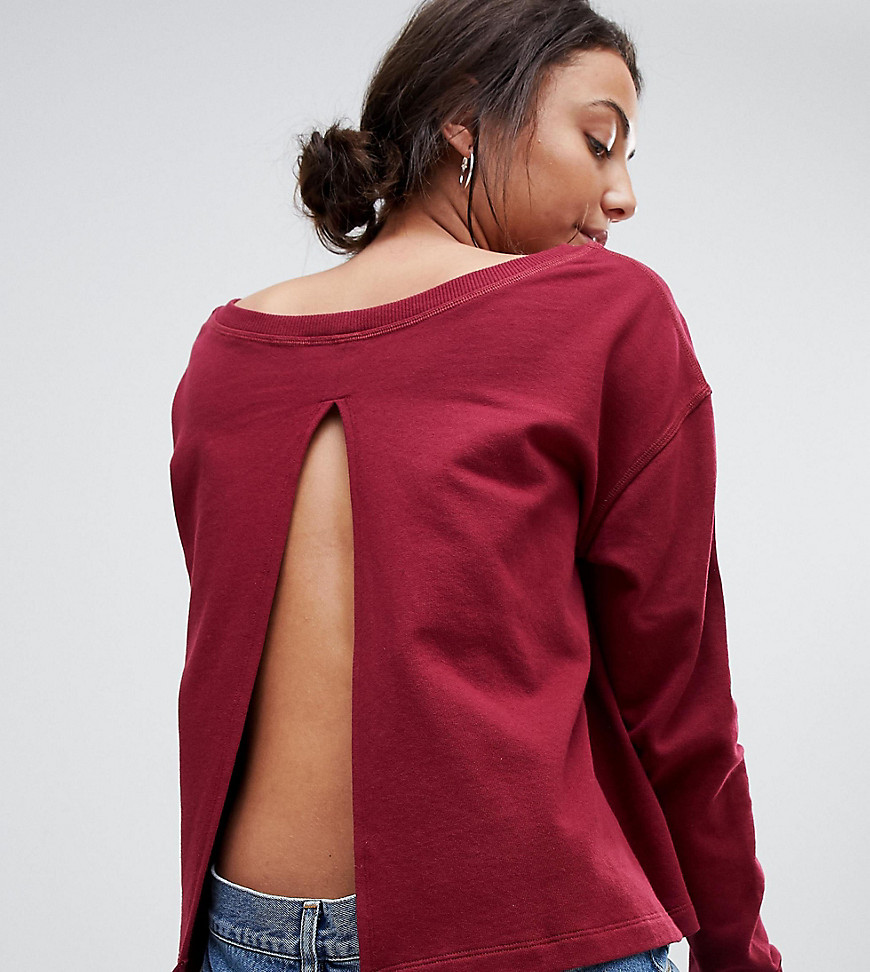 ASOS TALL Off Shoulder Boxy Sweatshirt with Split Back-Red