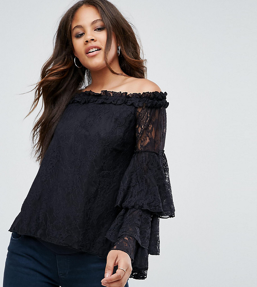 ASOS TALL Off Shoulder Top in Lace-Black