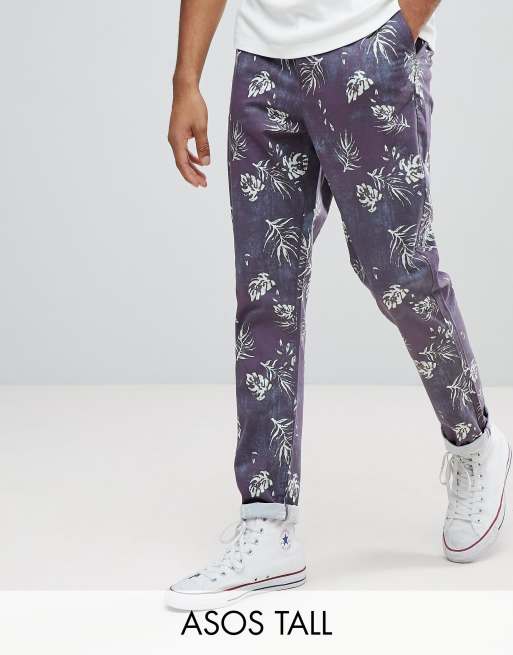 ASOS TALL - Pantacourt slim délavé vintage à imprimé feuille