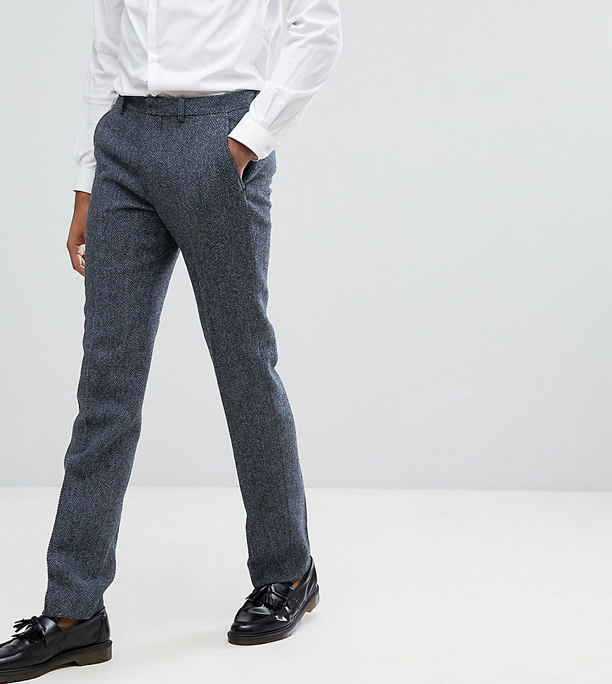 ASOS TALL - Pantaloni da abito slim in Harris tweed di 100% lana blu a quadretti