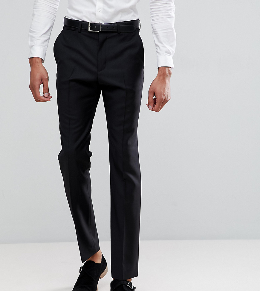 ASOS TALL - Pantaloni da abito slim neri in 100% lana-Nero