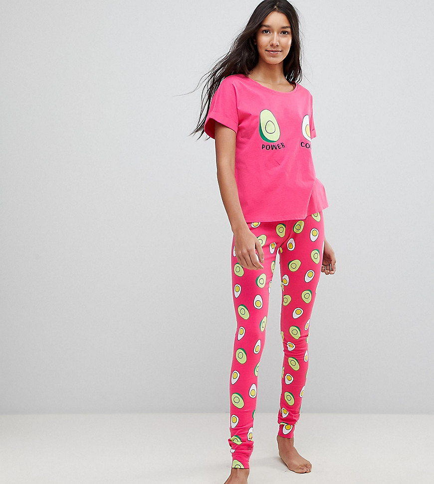 ASOS TALL - Pigiama leggings e T-shirt con stampa di avocado e uovo e scritta Power couple-Multicolore