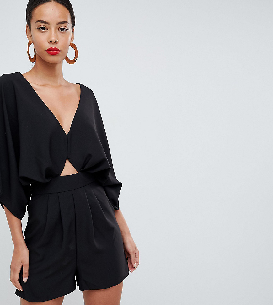 ASOS TALL Playsuit with Kimono Sleeve and Cut Out-Black