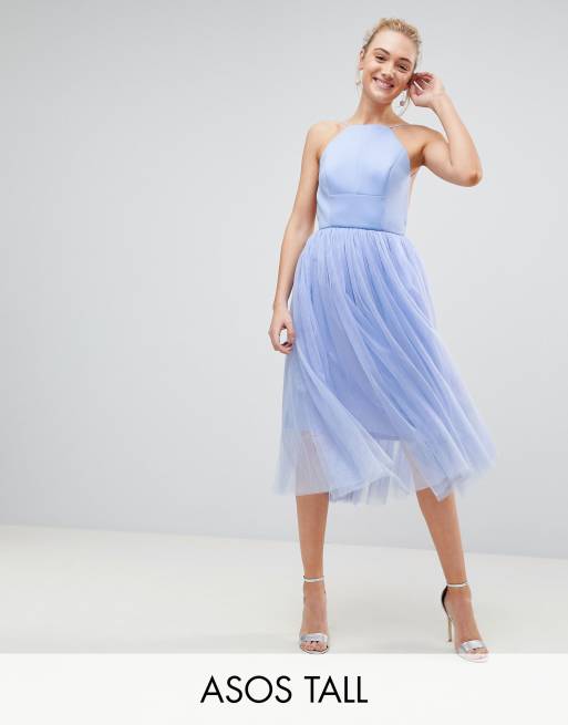 Asos design premium scuba pinny sale midi tulle dress