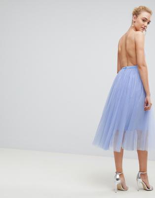 asos design premium scuba pinny midi tulle dress