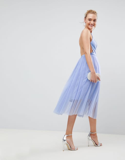 Asos design premium scuba pinny sale midi tulle dress