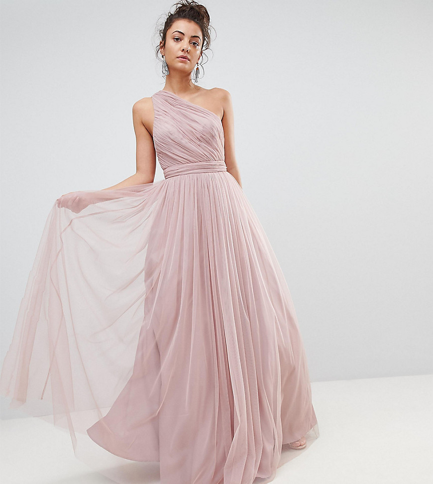 ASOS TALL PREMIUM Tulle One Shoulder Maxi Dress-Pink