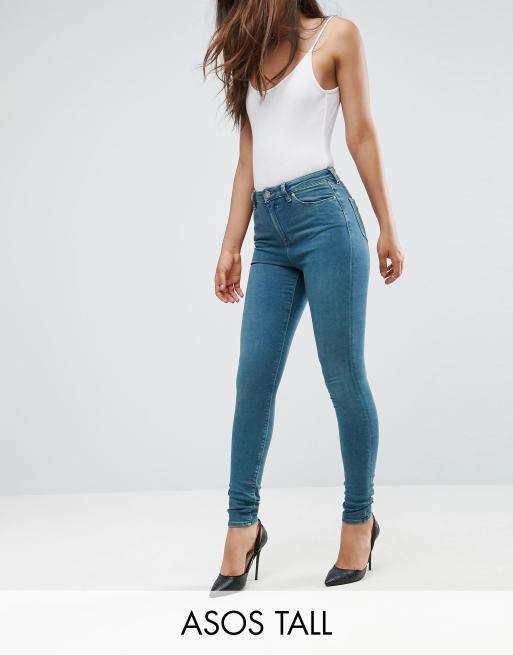 ASOS TALL RIDLEY High Waist Skinny Jeans in Fleur Light Green Cast | ASOS