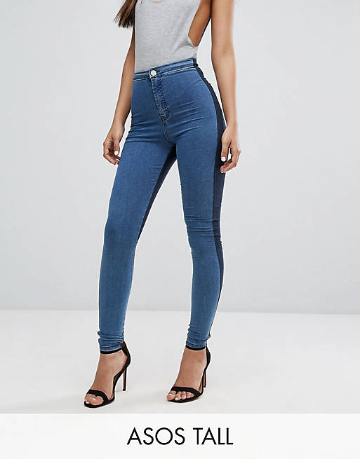 ASOS TALL RIVINGTON High Waisted Denim Jegging in Two Tone Blues