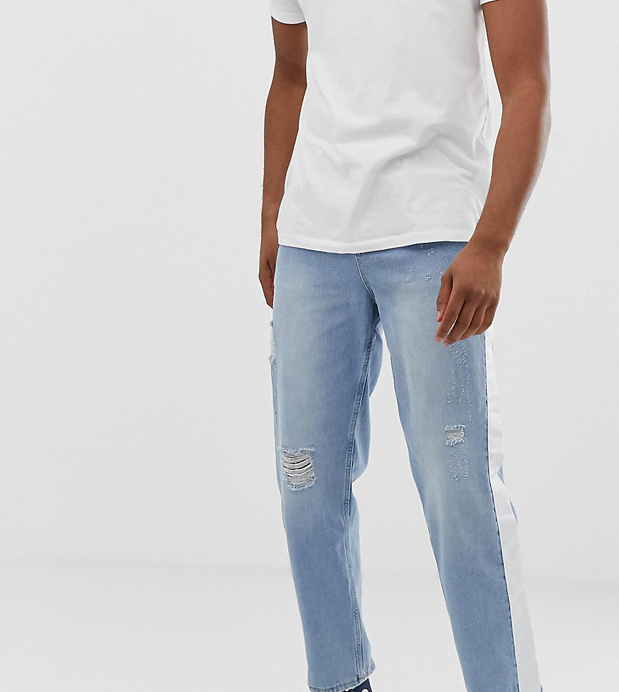 Asos Design Asos Tall Skater Jeans In Light Wash With Abrasions And Side Stripe-blue