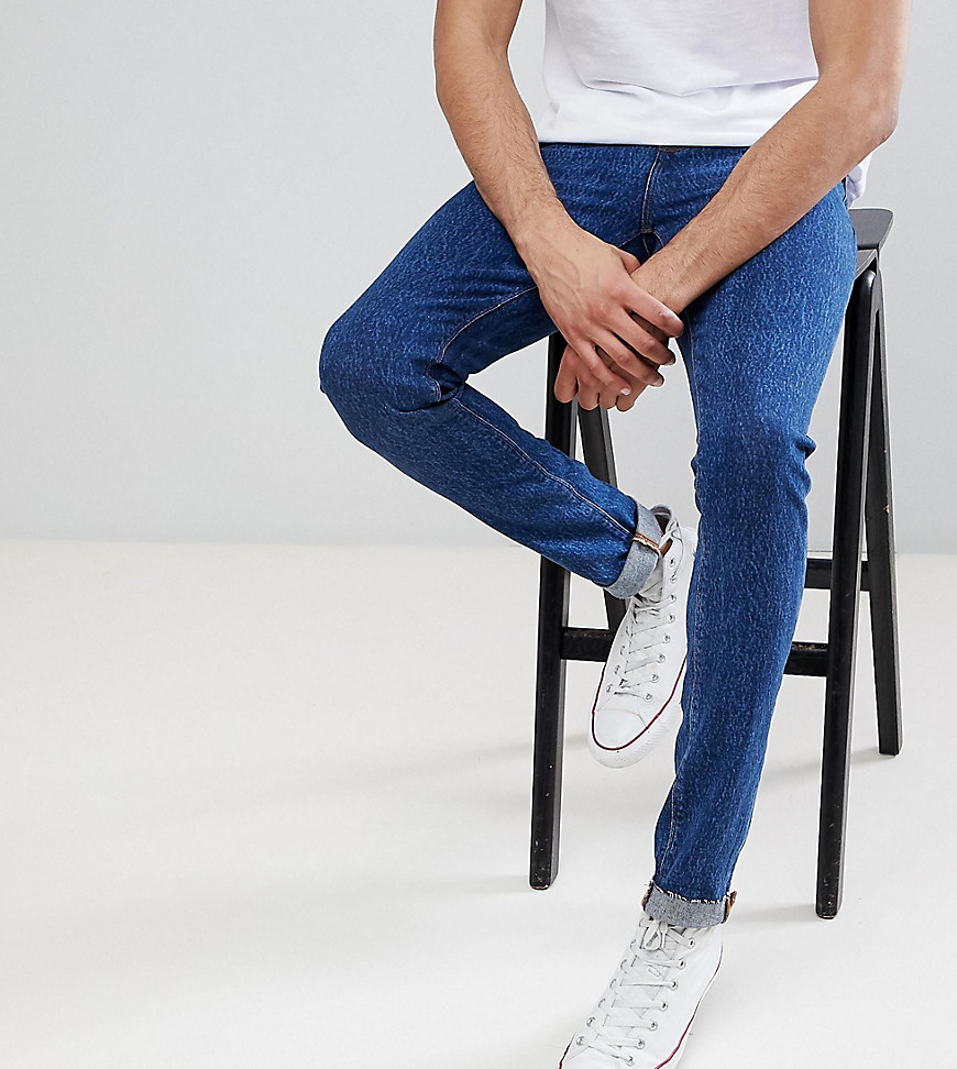 Asos Design Asos Tall Skinny Jeans In Retro Dark Wash With Raw Hem-blue